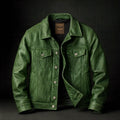 Men's Leather Jacket in Pine Green