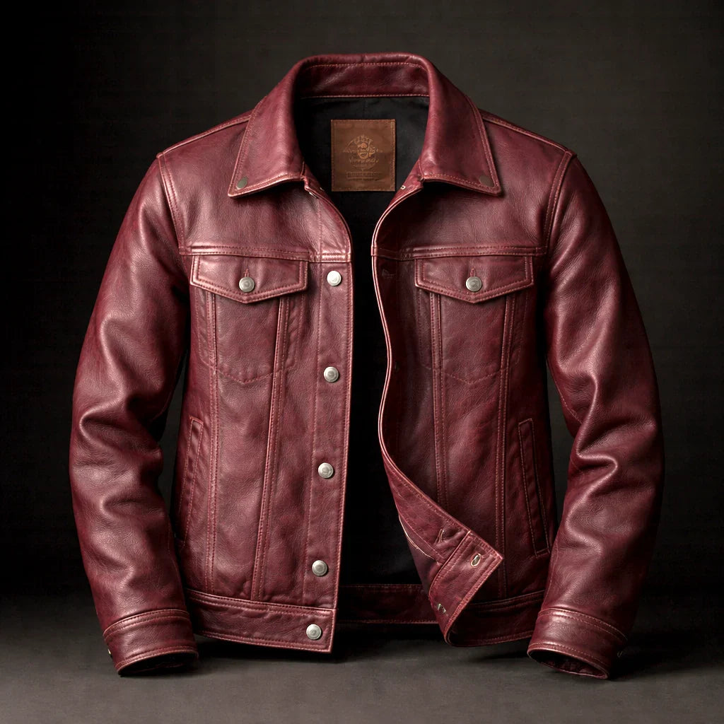 Men's Leather Jacket in Patina Plum