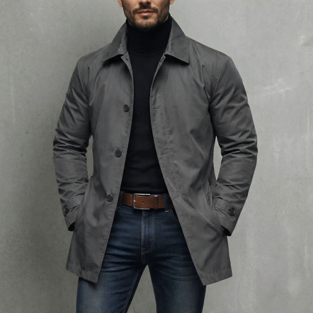 Full-length studio shot of the men's windproof coat