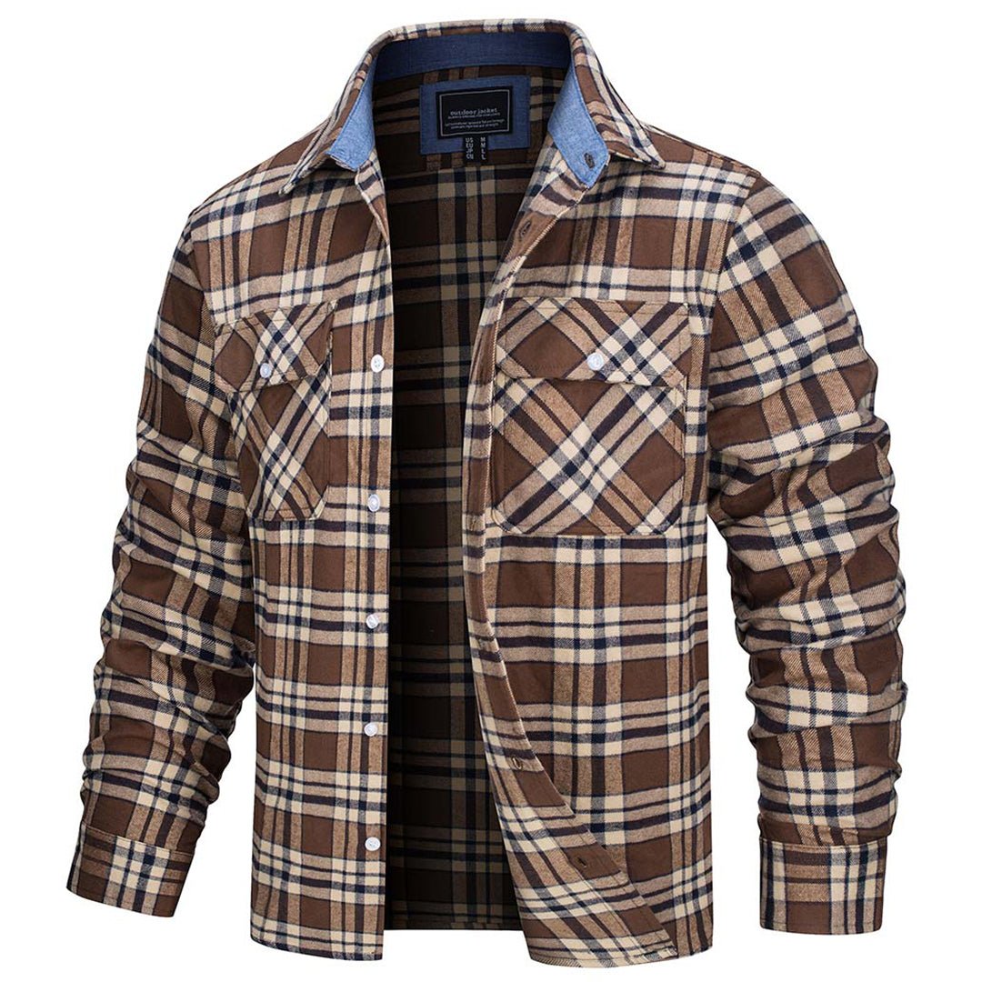 The men's brushed cotton flannel shirt in Brown
