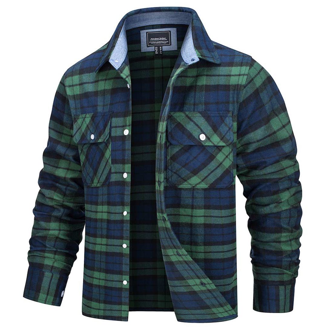 The men's brushed cotton flannel shirt in Green
