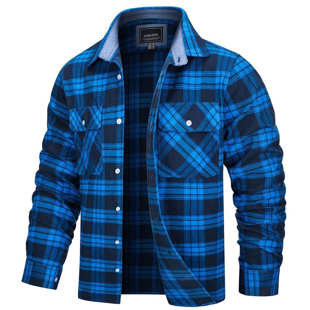 The men's brushed cotton flannel shirt in Blue