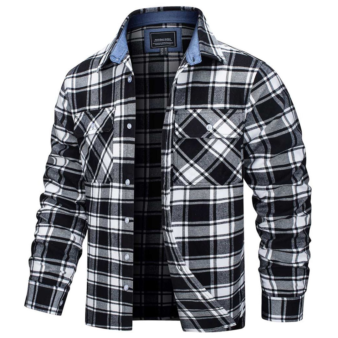 The men's brushed cotton flannel shirt in Black White