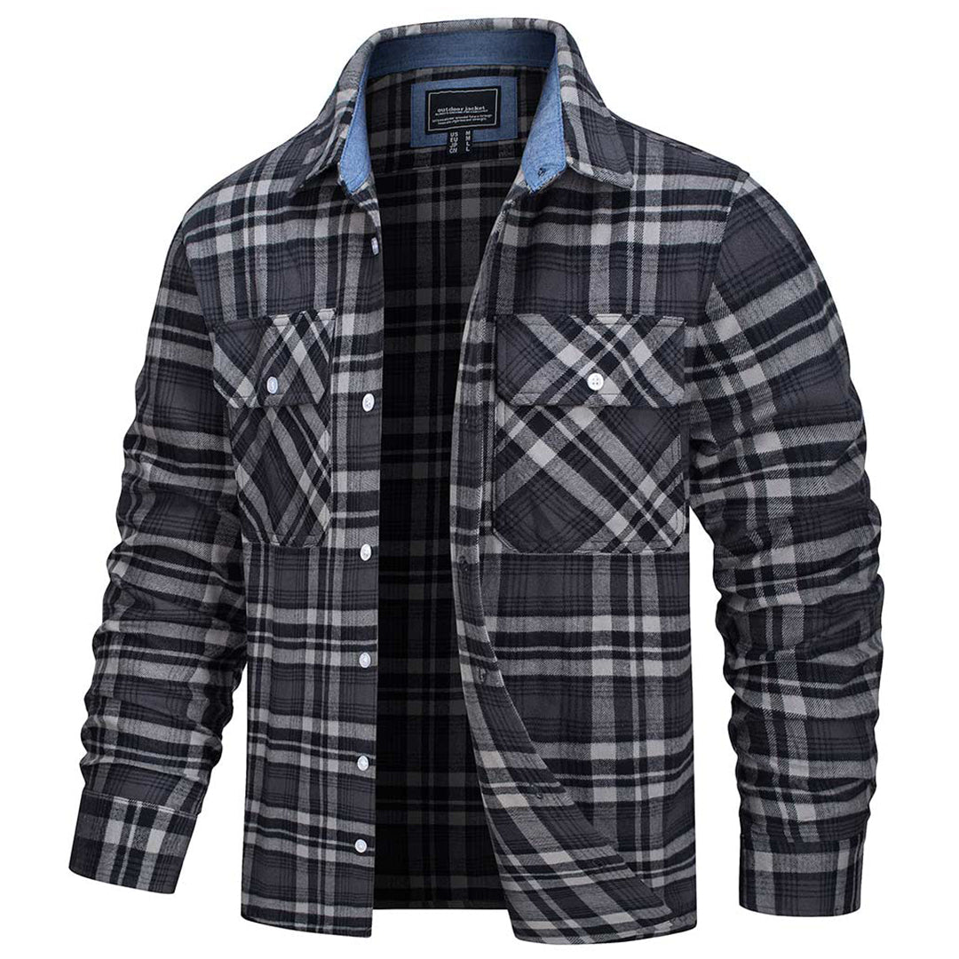 The men's brushed cotton flannel shirt in Black Grey