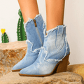 Denim block heel ankle boots in Denim Blue