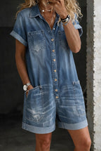 Women's short jumpsuit in Blue, front view