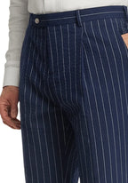 Men's pinstripe dress pants, close view of the pinstripe weave