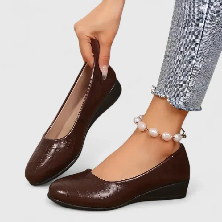 Plantar Fasciitis Shoes for Women — wedge heel and croc-embossed upper detail