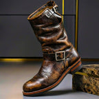 Retro brown leather boot for men, side profile