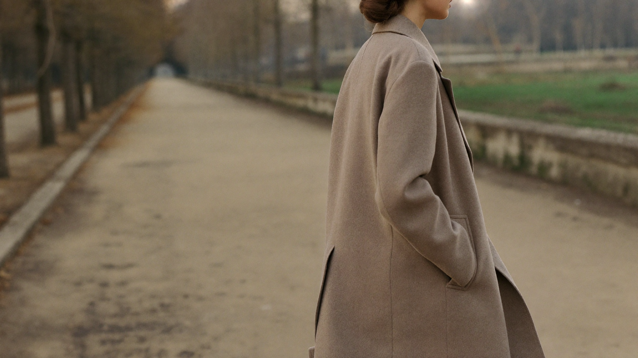Revealry autumn campaign — wool coat on an autumn path