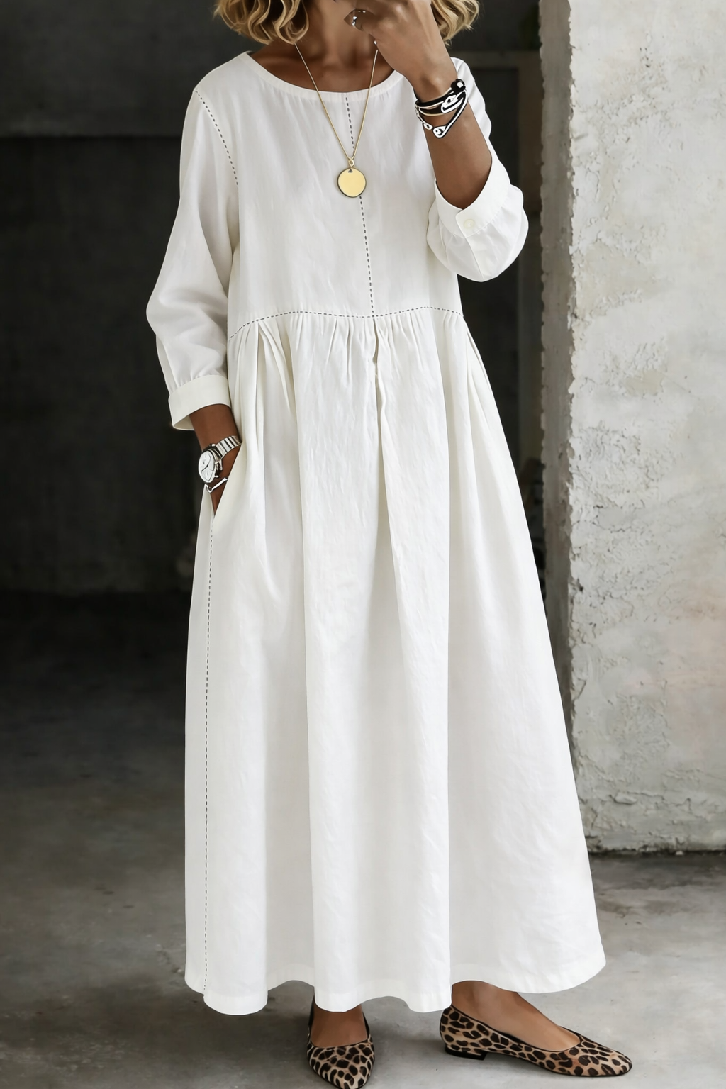 Denim maxi dress in White