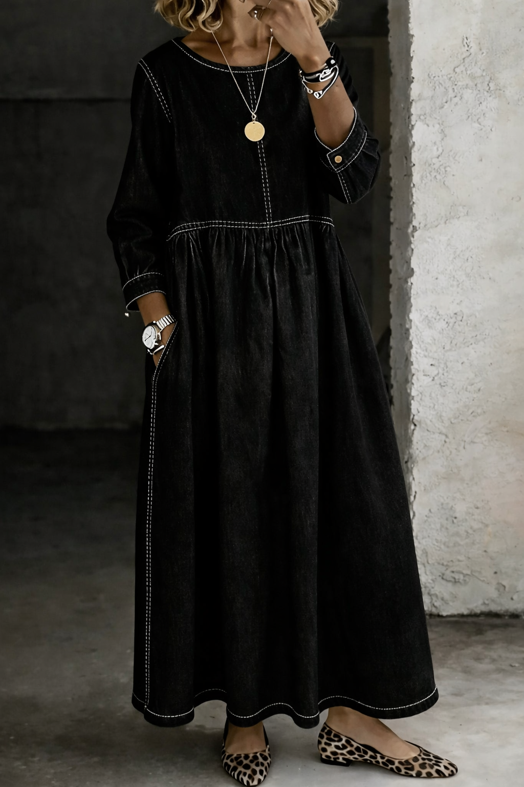 Denim maxi dress in Black