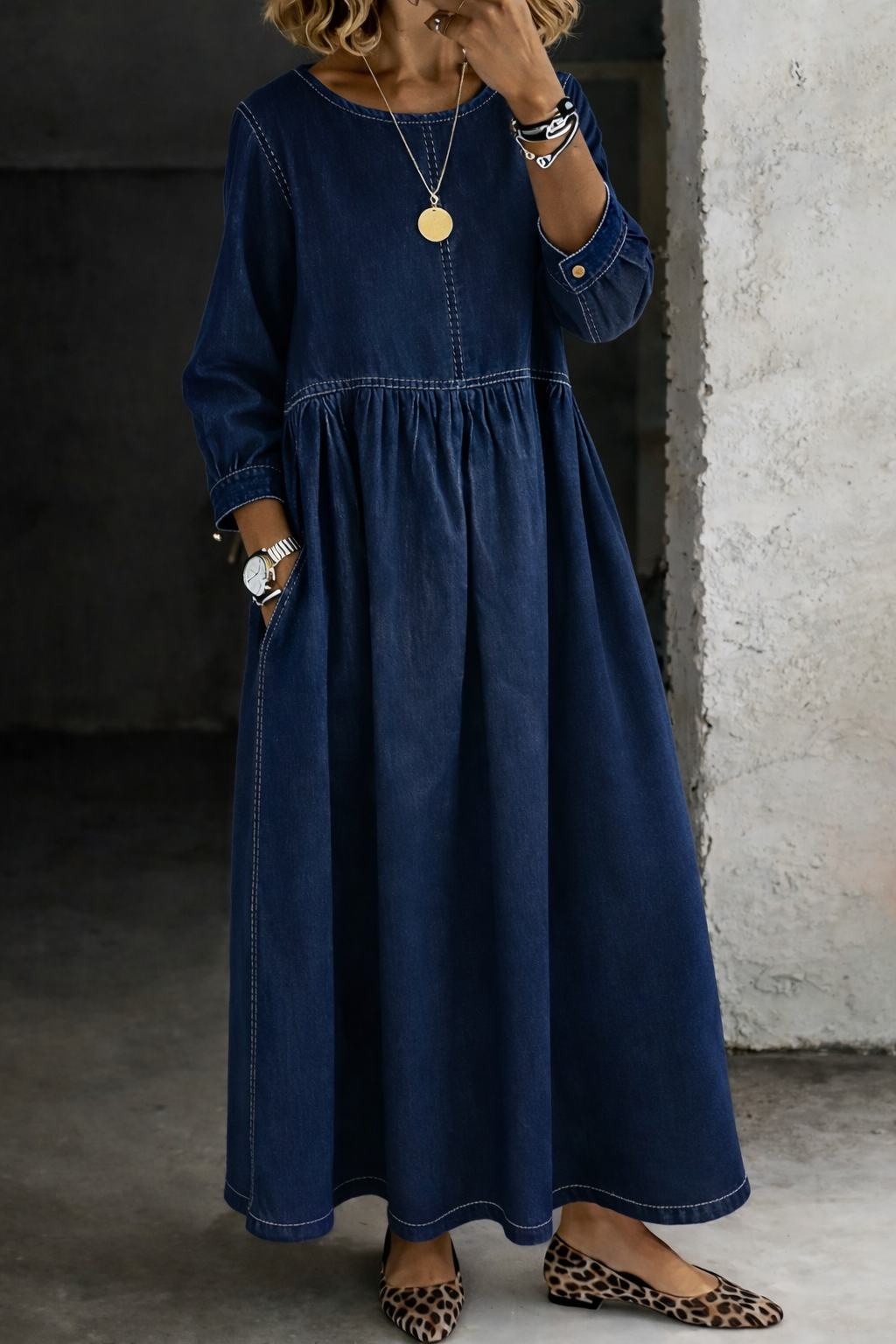Denim maxi dress in Navy