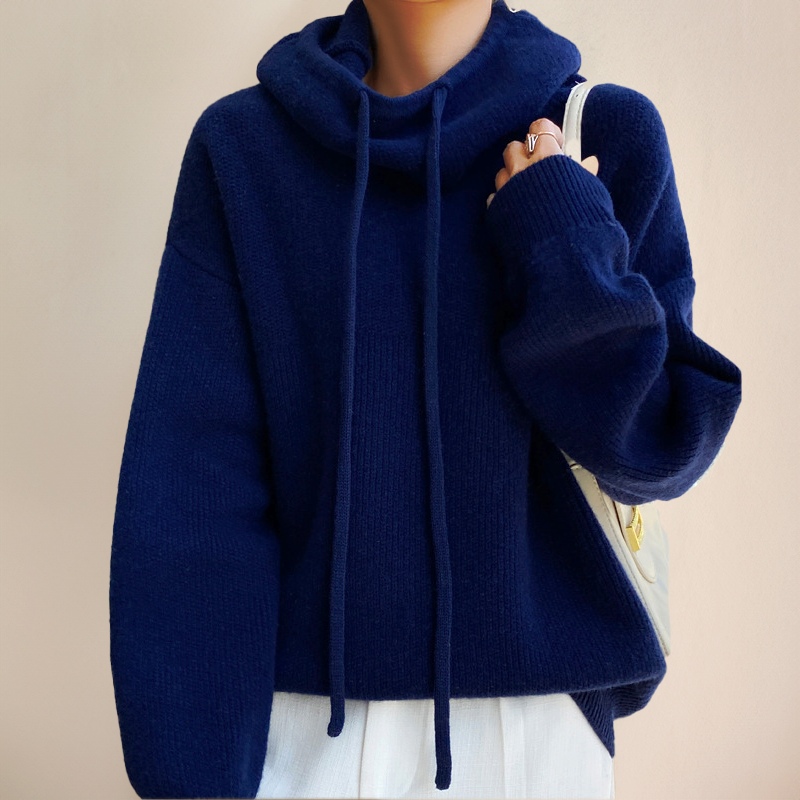 Merino Wool Turtleneck Sweater for Women in Blue