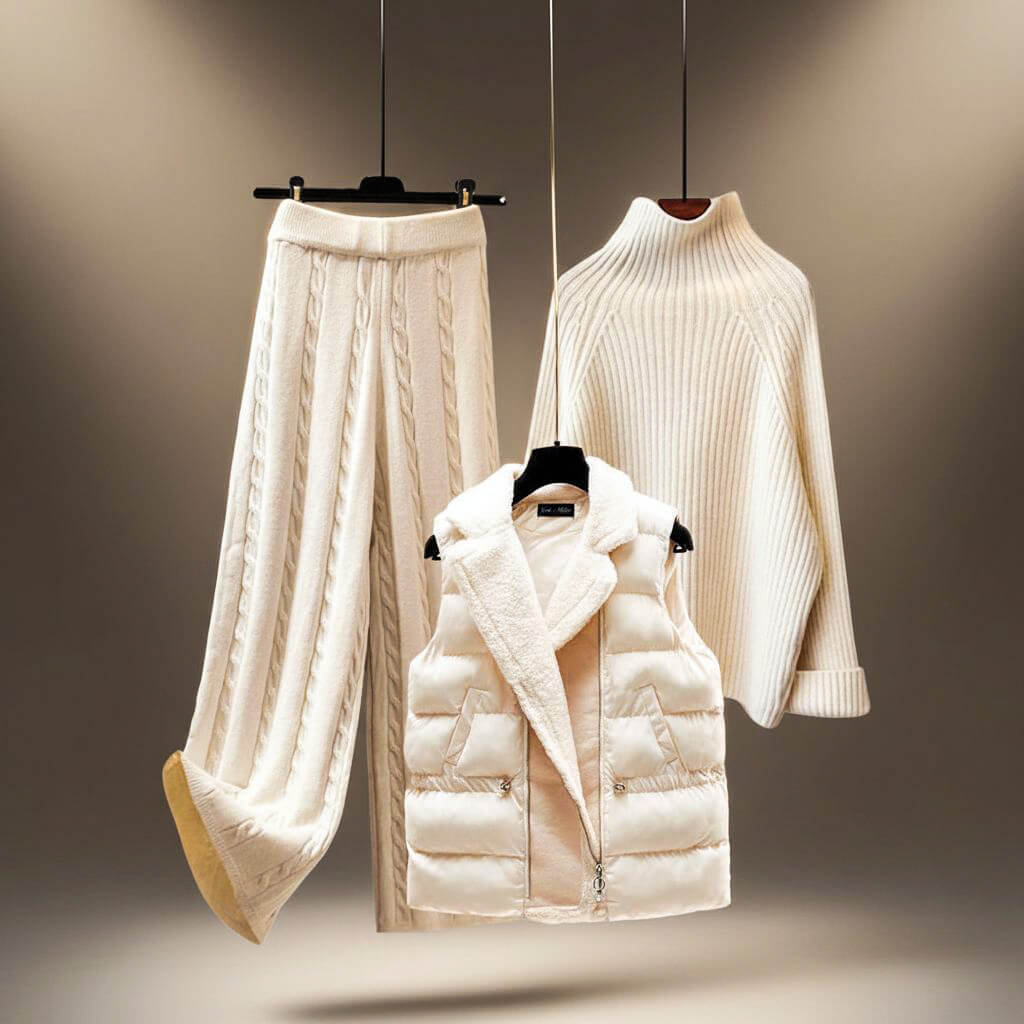 Wool Blend Matching Set for Women — the full three piece set worn together