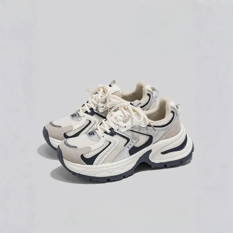 Chunky Sneakers for Women in navy blue — laced round-toe platform sneaker, side view
