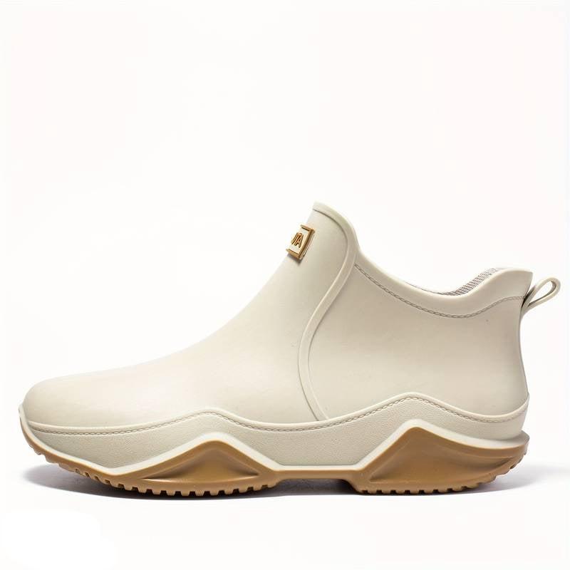Beige waterproof ankle rain boots for women, side view