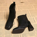 Suede block heel boots — back view