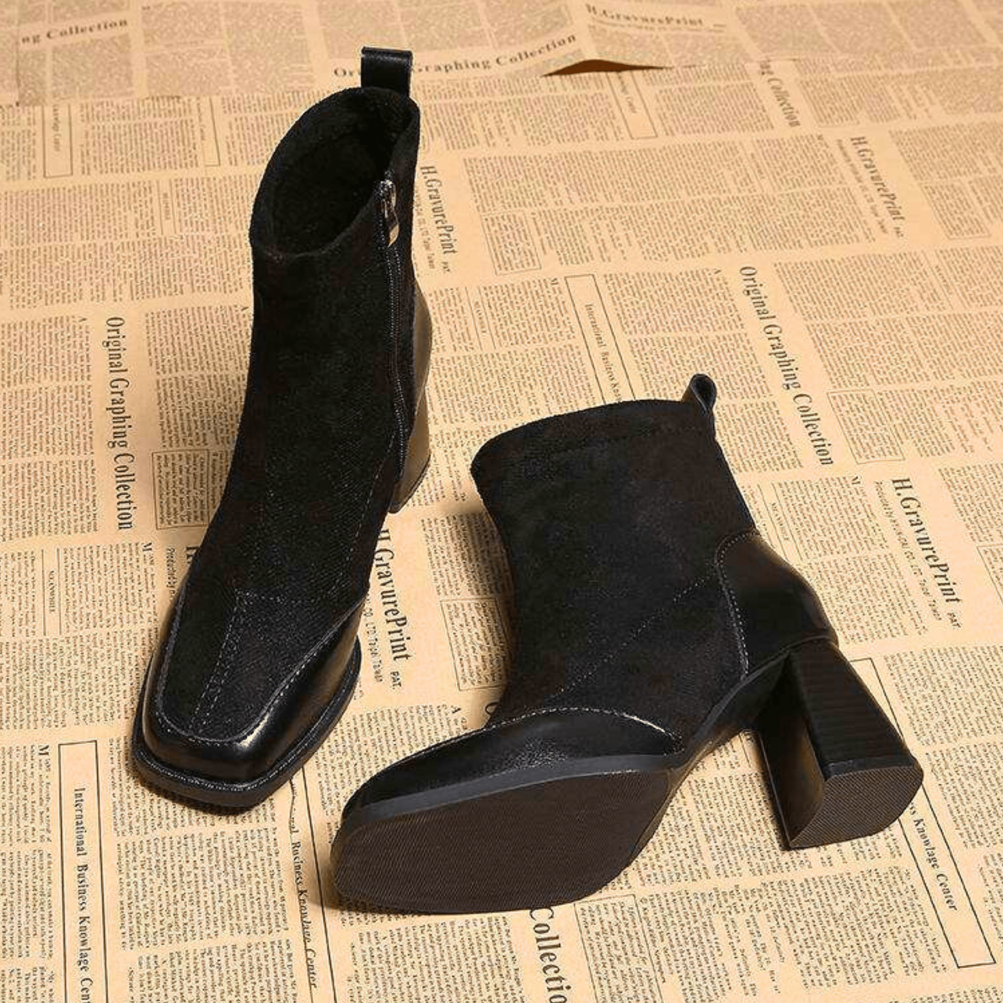Suede block heel boots — back view