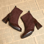 Suede block heel boots — pair viewed from above