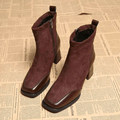 Suede block heel boots in Chestnut