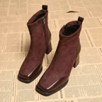 Suede block heel boots in Chestnut