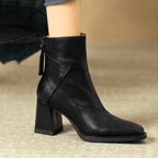 Leather block heel ankle boots — back view