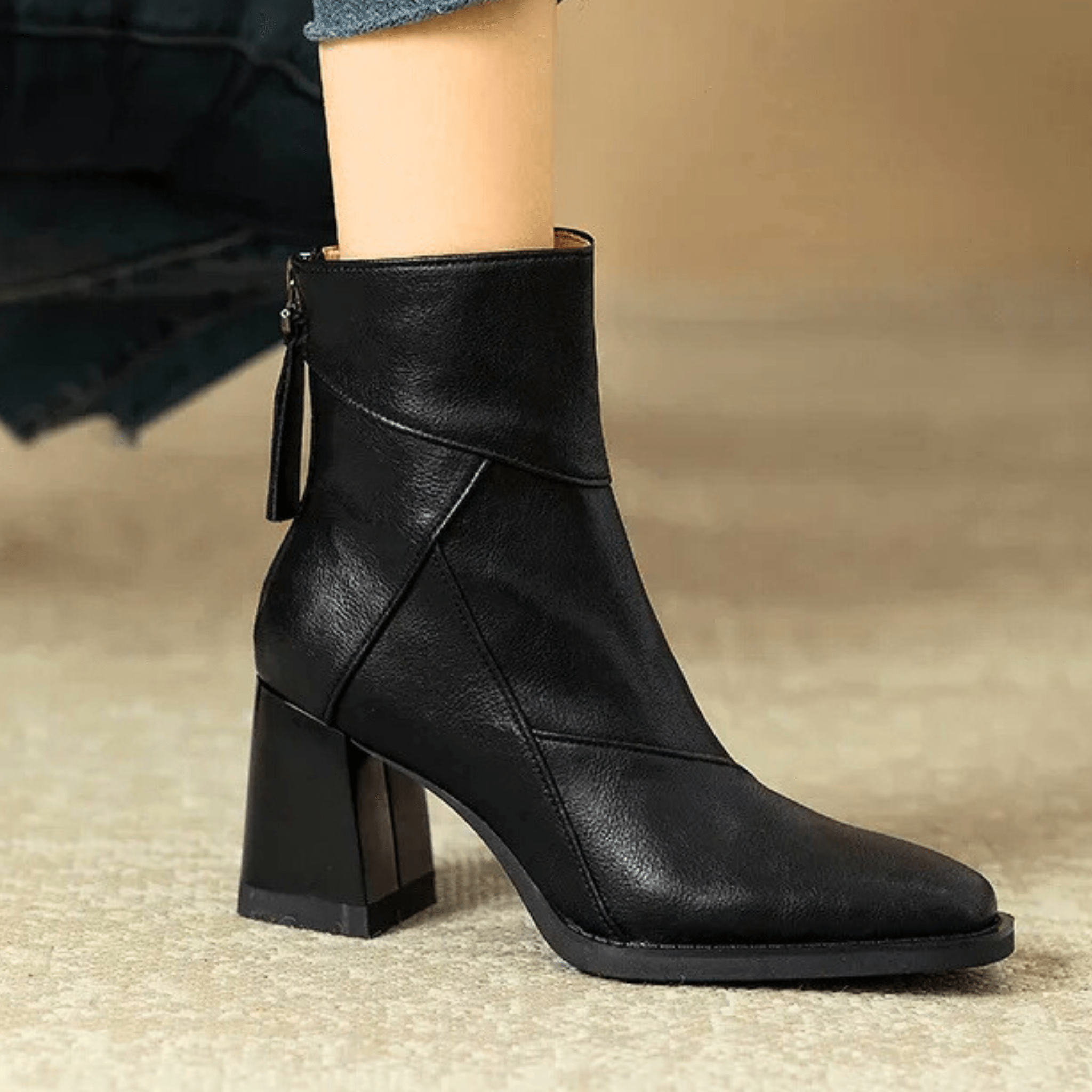 Leather block heel ankle boots — back view