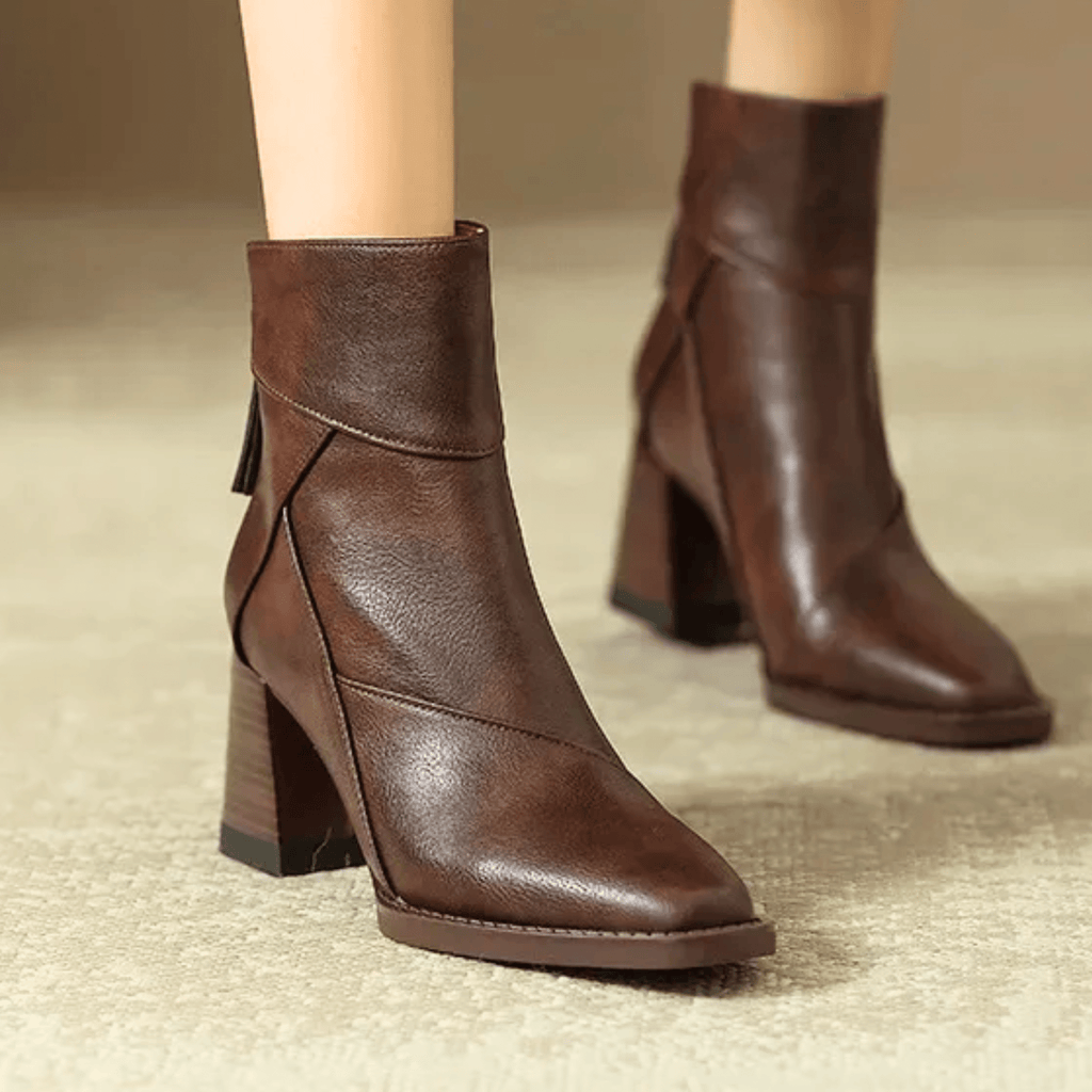 Leather block heel ankle boots — worn with cropped trousers