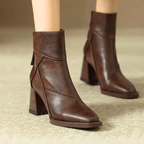 Leather block heel ankle boots — worn with cropped trousers