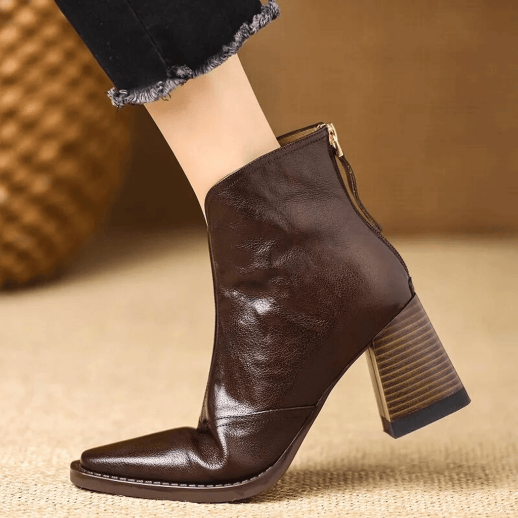 Heeled leather ankle boots — worn with cropped trousers