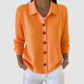 Collared cardigan sweater for women in orange, front view