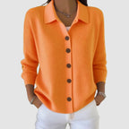 Collared cardigan sweater for women in orange, front view
