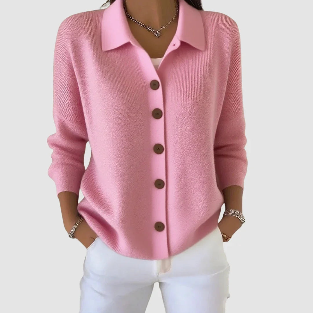 Collared cardigan sweater for women in pink