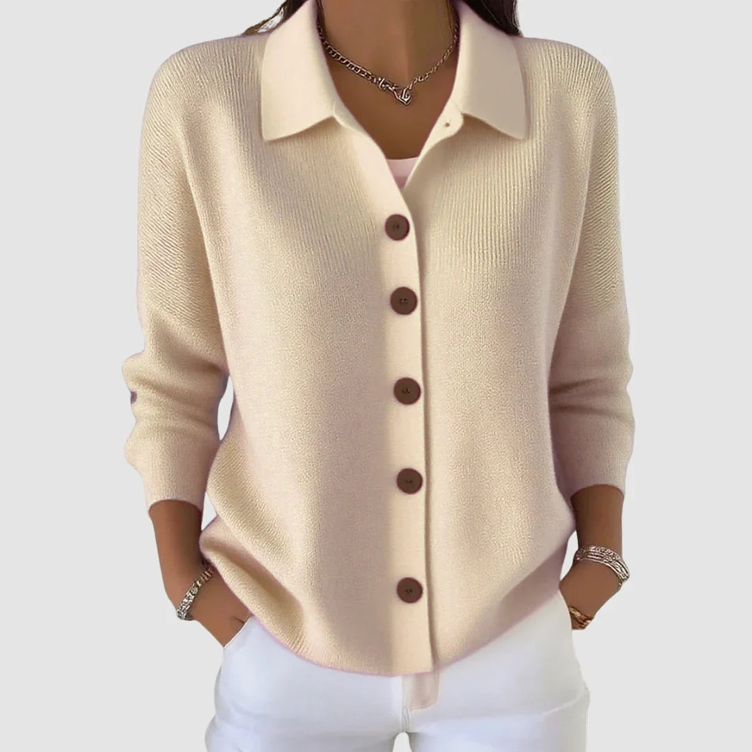 Collared cardigan sweater for women in apricot