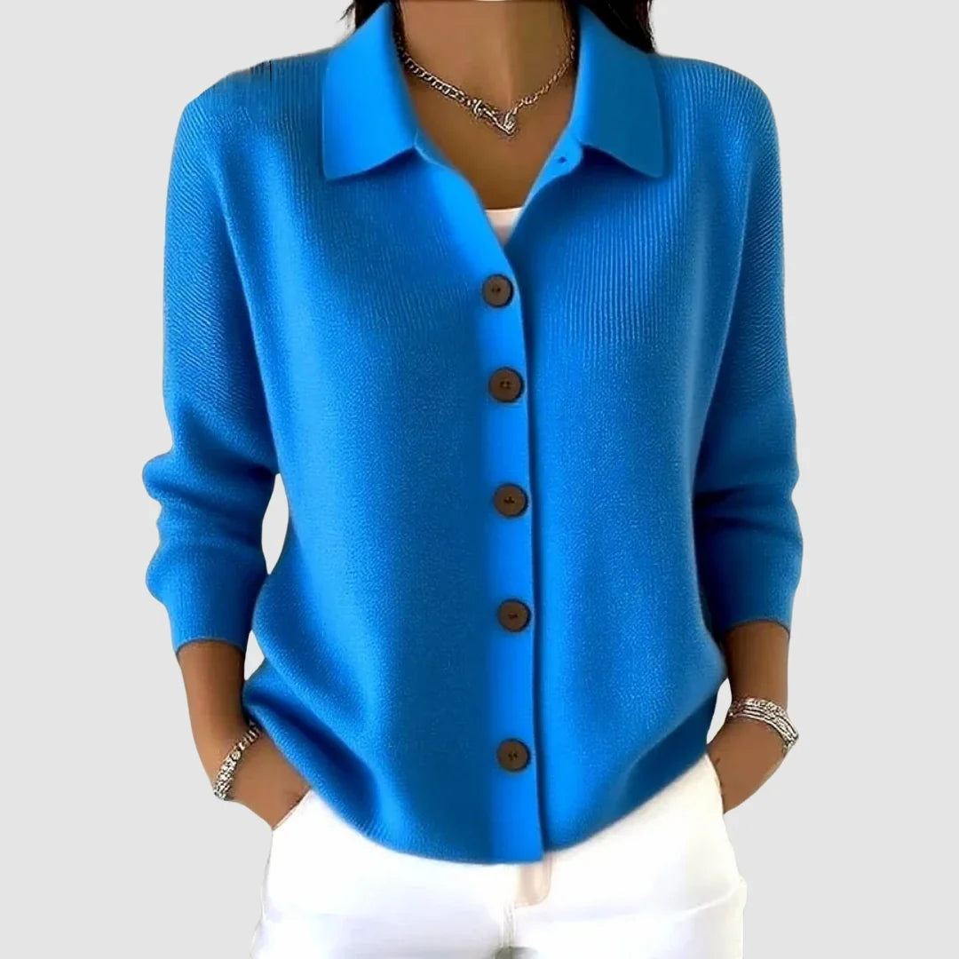 Collared cardigan sweater for women in blue