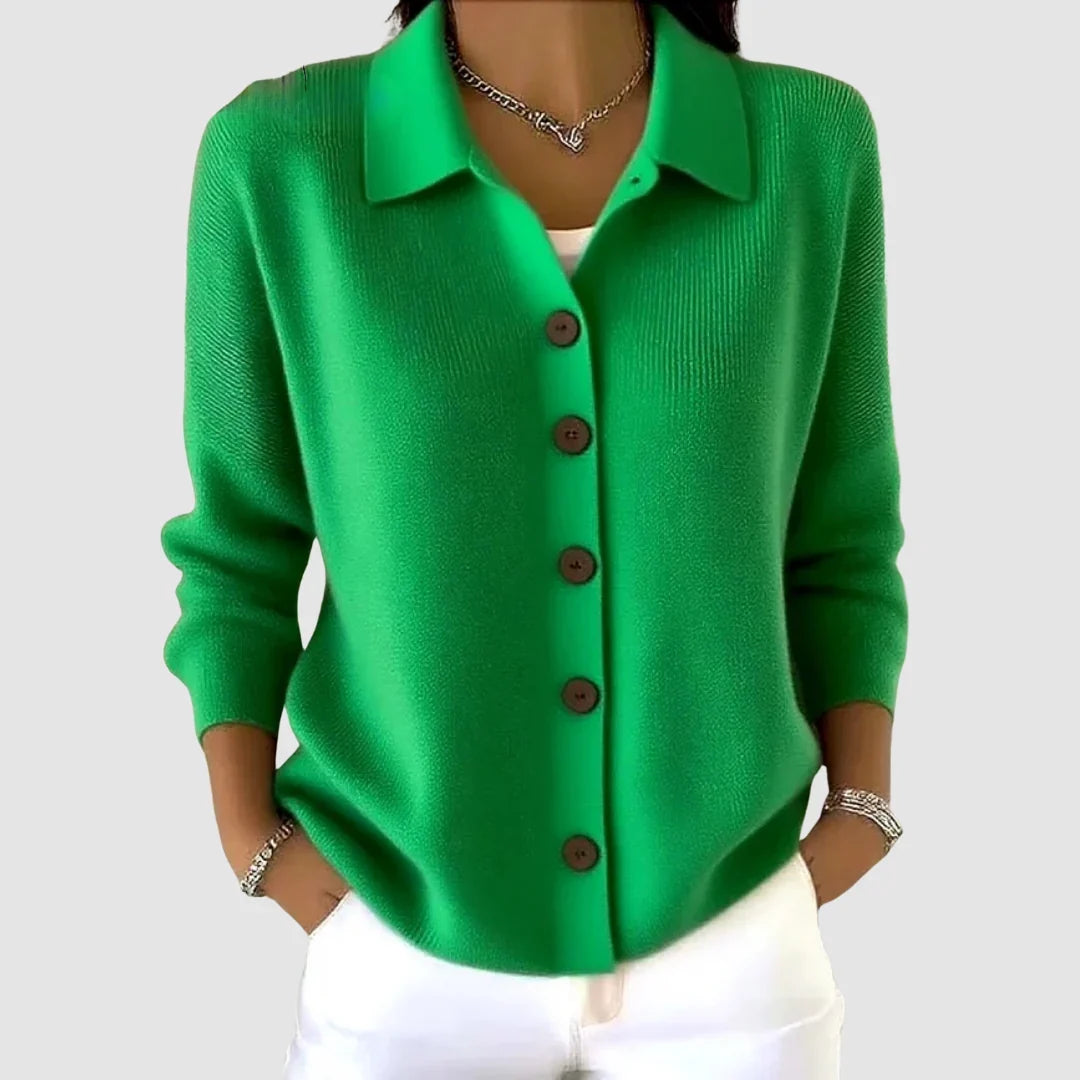 Collared cardigan sweater for women in green