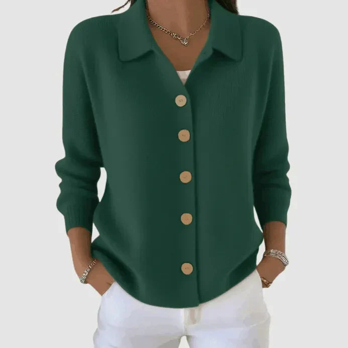 Collared cardigan sweater for women in army green