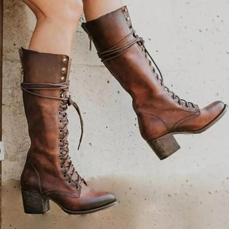 Heeled Combat Boots for Women in Brown