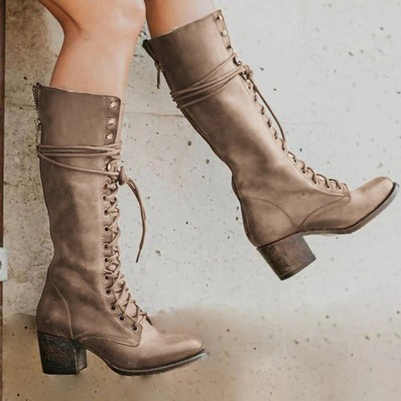 Heeled Combat Boots for Women in Khaki