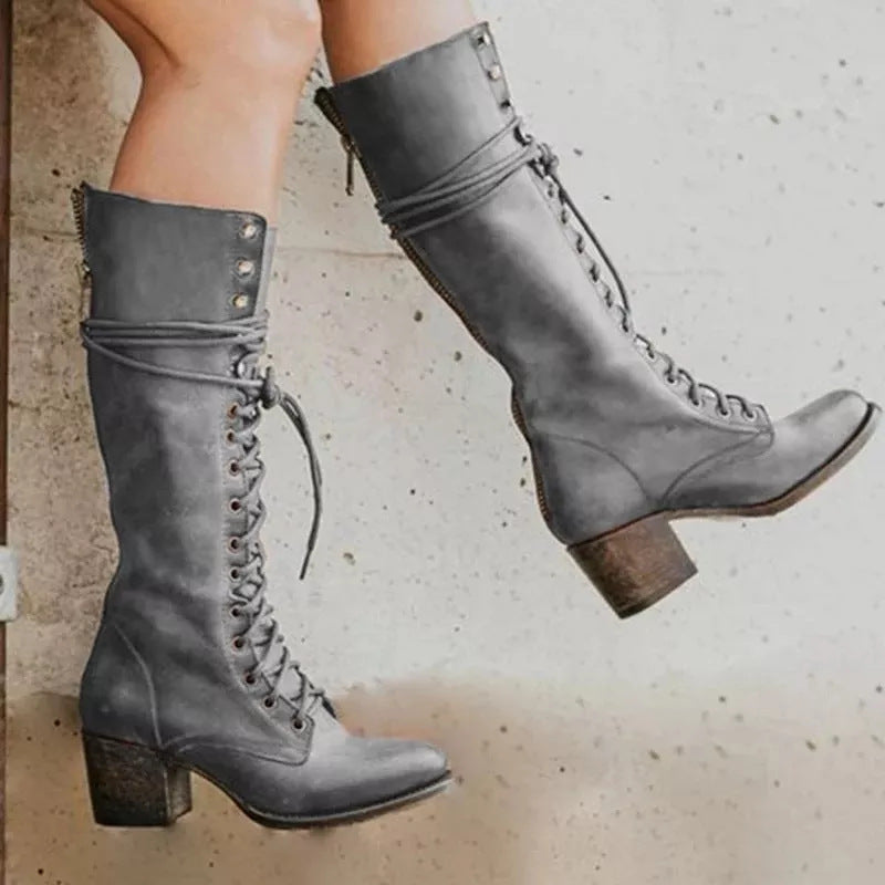 Heeled Combat Boots for Women in Grey