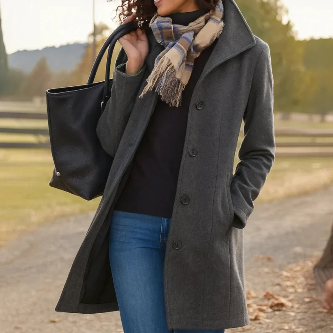 Wool Blend Pea Coat for Women in Gray