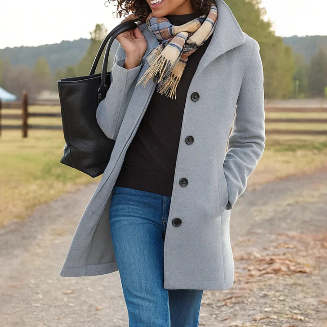 Wool Blend Pea Coat for Women in Silver