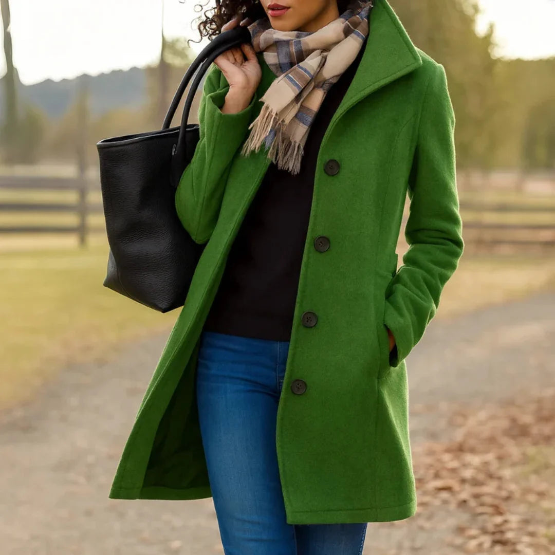 Wool Blend Pea Coat for Women in Green