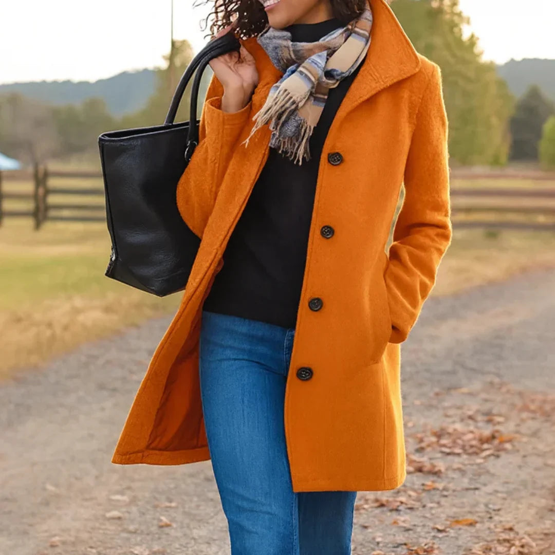 Wool Blend Pea Coat for Women in Orange