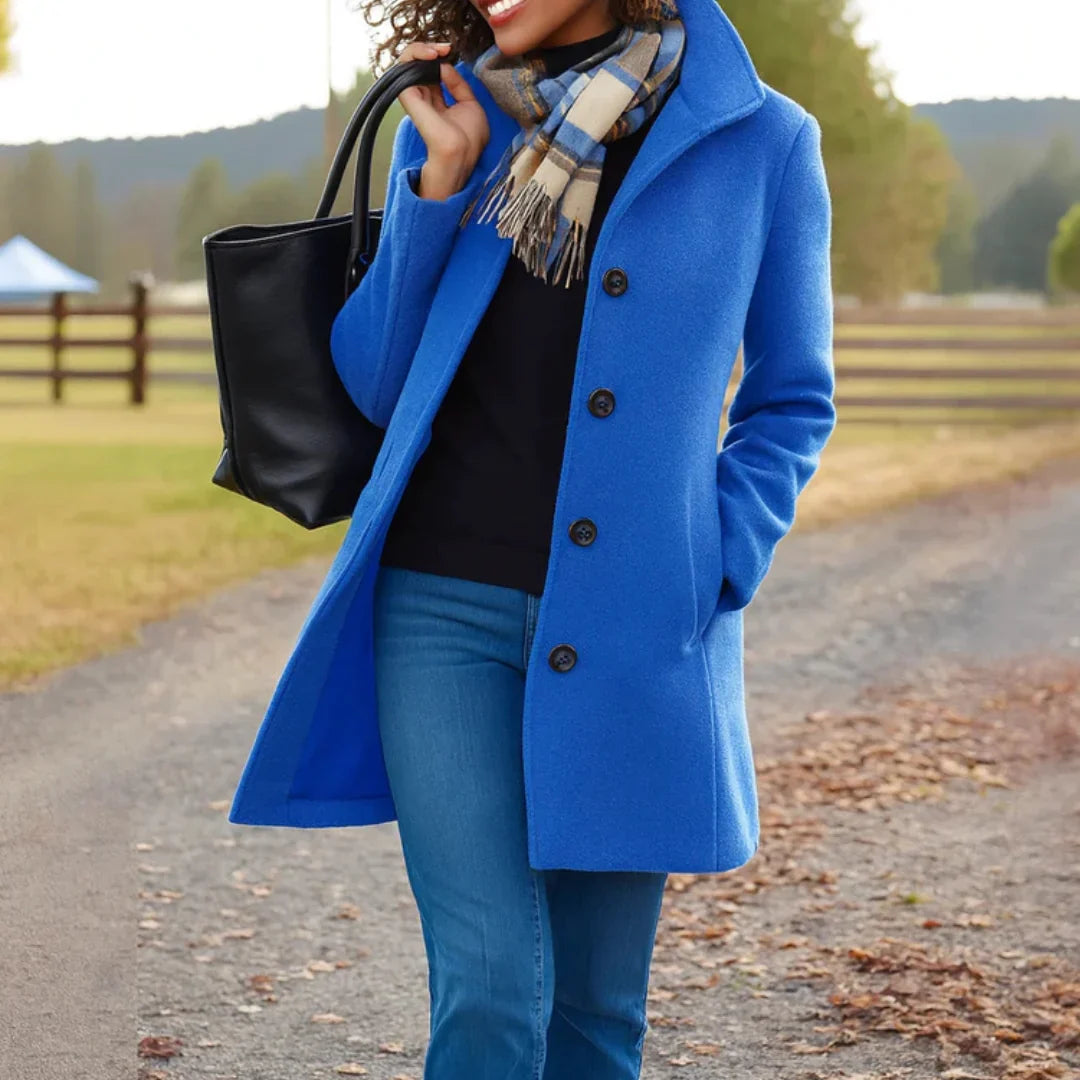 Wool Blend Pea Coat for Women in Blue
