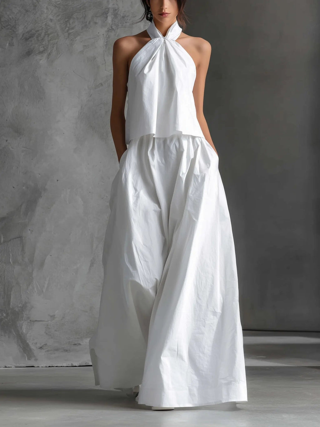 Halter Top Matching Set for Women in White — studio photo, view 1