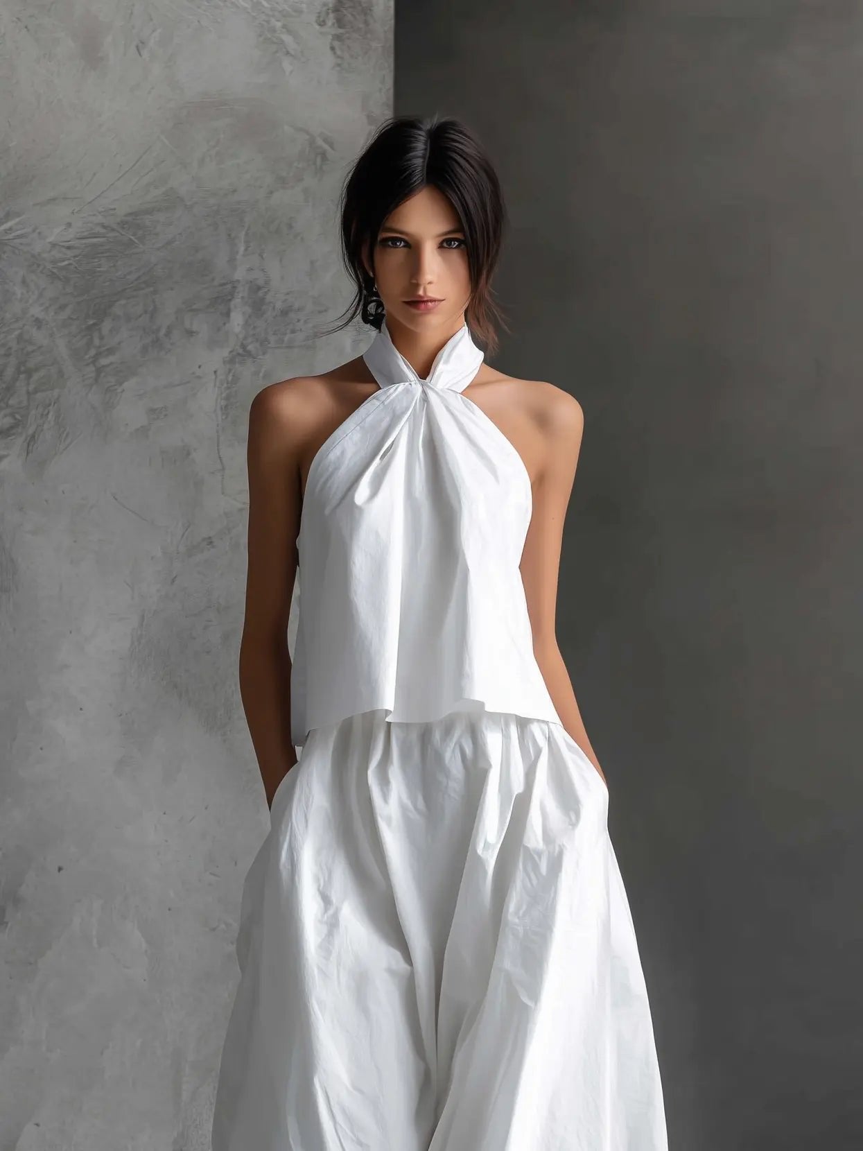 Halter Top Matching Set for Women in White — studio photo, view 2