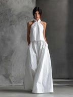 Halter Top Matching Set for Women in White — studio photo, view 3