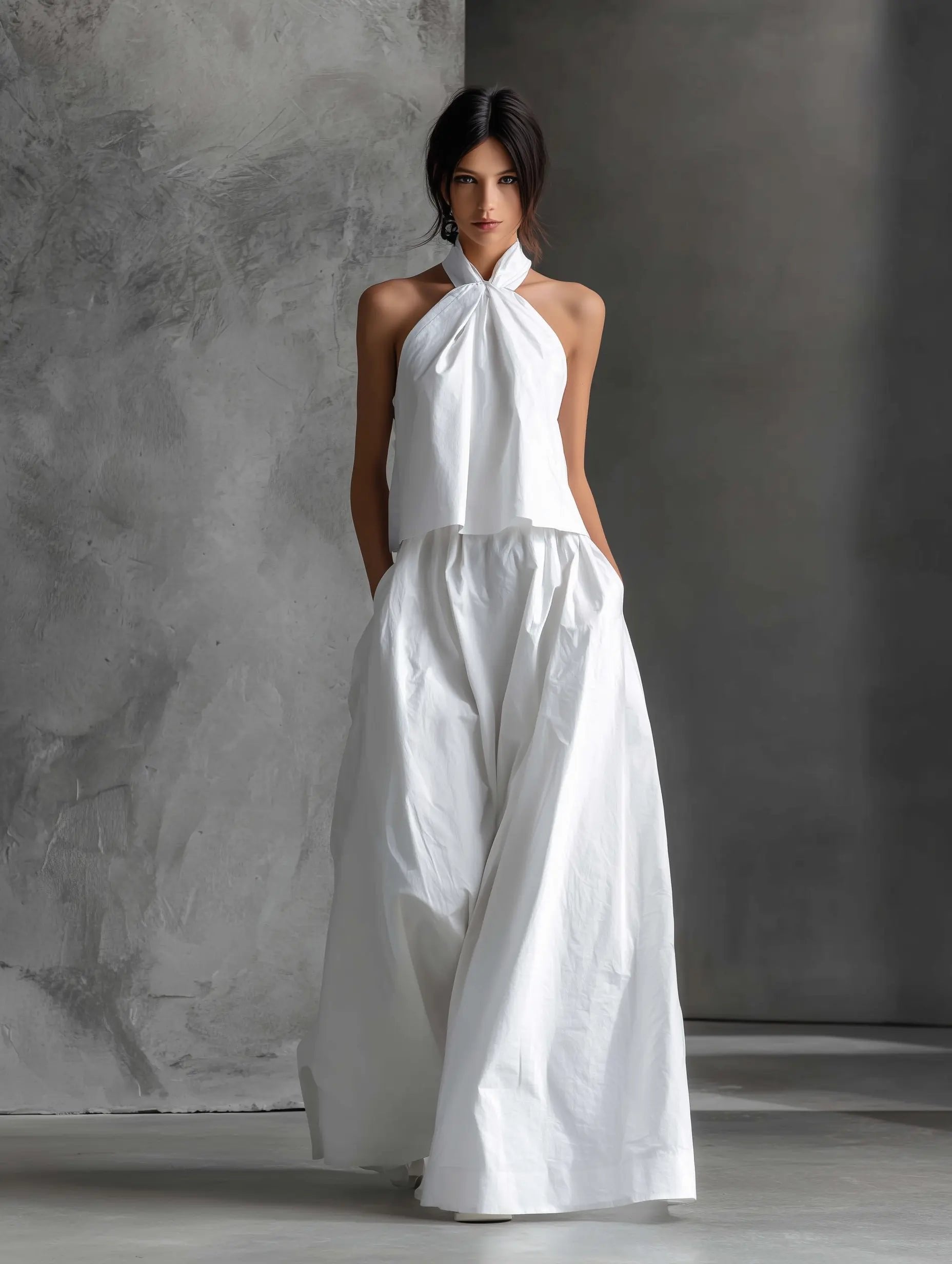 Halter Top Matching Set for Women in White — studio photo, view 3